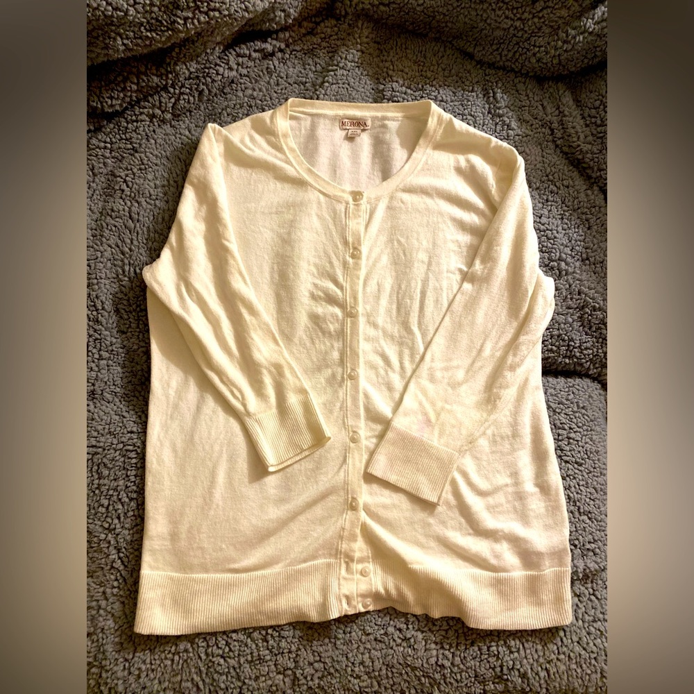 White Button Down Cardigan